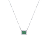Asfour Crystal Chain Necklace With Halo Emerald Cut Pendant In 925 Sterling Silver-ND0449-G